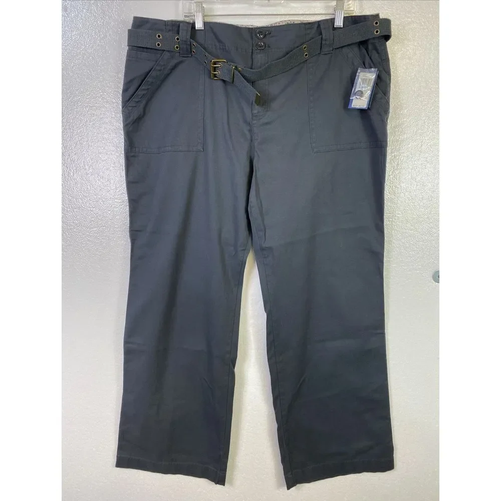 New Izod Chino Pants Belted‎ Stretch 20W Blue Femme Plus Straight leg High rise